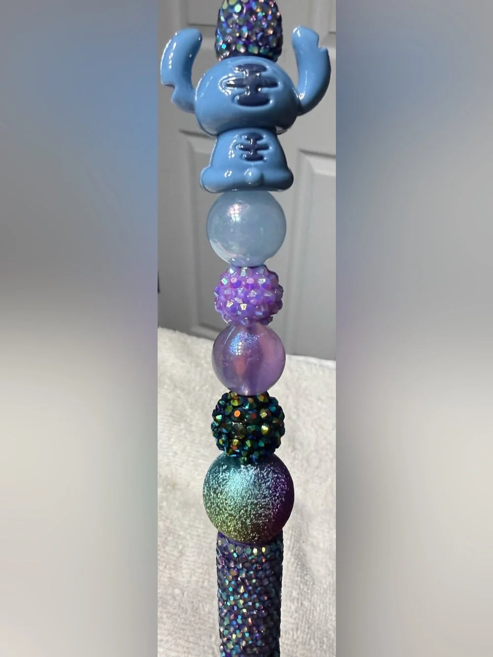 Blue & Purple Stitch Beaded Decorative Pen - Handcrafted Home Accent